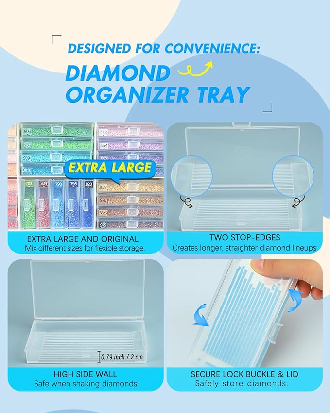 ForeverYoung Extra Large Diamond Art Storage Containers Trays ＆ Stand, 48pcs Diamond Art Accessories Diamond Painting Trays with Lids, 2-in-1 Diamond Art Trays and Diamond Painting Storage