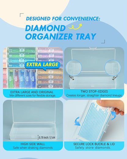 ForeverYoung Extra Large Diamond Art Storage Containers Trays ＆ Stand, 48pcs Diamond Art Accessories Diamond Painting Trays with Lids, 2-in-1 Diamond Art Trays and Diamond Painting Storage