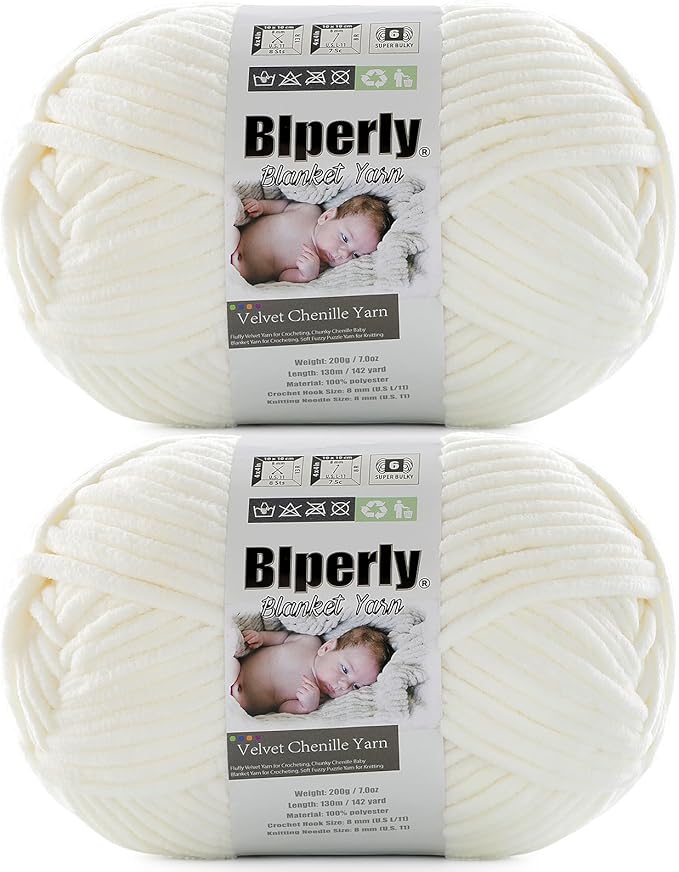 6 Super Bulky Velvet Chenille Yarn for Crocheting - 2 Skein of 200g/7 oz - Ultra Soft Heavy Weight Chunky Knitting Yarn for Baby Blankets, Amigurumi, Home Decor（Milky White，2 Skein）