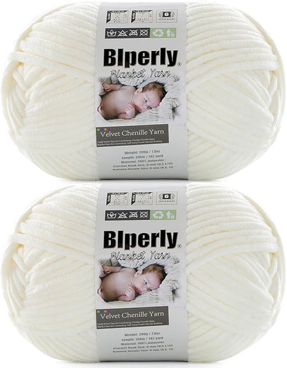 6 Super Bulky Velvet Chenille Yarn for Crocheting - 2 Skein of 200g/7 oz - Ultra Soft Heavy Weight Chunky Knitting Yarn for Baby Blankets, Amigurumi, Home Decor（Milky White，2 Skein）