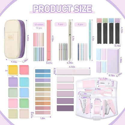 Sinload 60 Pcs Aesthetic Book Annotation Kit School Supplies Cute Pencil Case 12 Highlighter 5 Gel Pen 6 Mechanical Pencil 5 Magnetic Bookmark 1220 Pcs Sticky Note Tab Student Stationary(Purple)