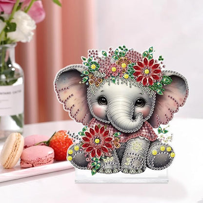 Tontut Diamond Painting Desktop Decoration, Flower Elephant 5D DIY Special Diamond Art Decoration Kits for Adults, Office Desktop or Christmas Holiday Arrangement Crafts