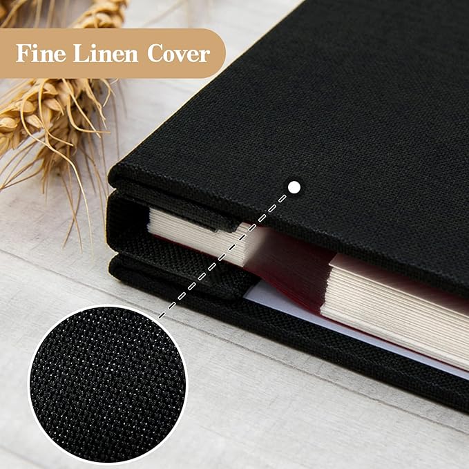potricher Large Photo Album Self Adhesive 3x5 4x6 5x7 8x10 Pictures Linen Cover 40 Blank Pages Magnetic DIY Scrapbook Album with A Metallic Pen (Black, 11x10.6 inch 40 Pages)