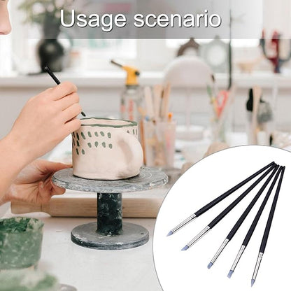 Kfwfuaee 10Pcs Silicone Clay Sculpting Tool Wood Handle Pottery Modeling Carving Tool for Shaping Sculpting Blending Clay Modeling Brushes