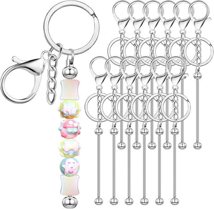 12 PCS Beadable Keychain Making Kit,Key Chain Keyrings for Jewelry Making,Car Bag Purse Charms Key Chains Bulk Metal Blank Bars,DIY Supplies Christmas Gifts for Women Men Crafts Custom Projects Silver