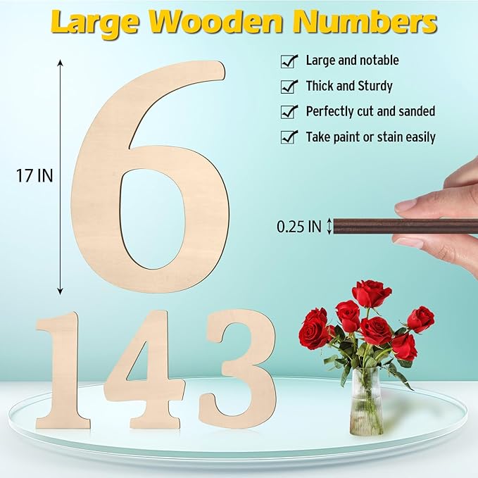17 inch Large Wooden Numbers for Party Decor, Big Wood Number 6 for Wall Decor, Unfinished Blank Giant Wooden House Numbers, Wood Signs for Crafts, Birthday, Rustic Wedding, Christmas, Baby Shower