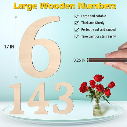 17 inch Large Wooden Numbers for Party Decor, Big Wood Number 6 for Wall Decor, Unfinished Blank Giant Wooden House Numbers, Wood Signs for Crafts, Birthday, Rustic Wedding, Christmas, Baby Shower