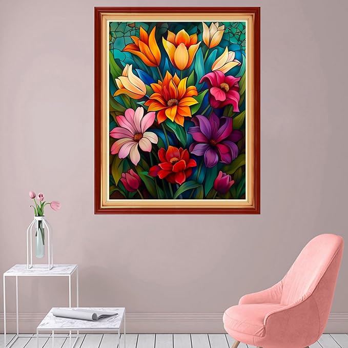 Foxhool Stamped Cross Stitch Kits,11CT Printed Cross Stitch Pattern Full Embroidery Kits for Beginner Needlepoint Kits-Colorful flowers16x20 inch