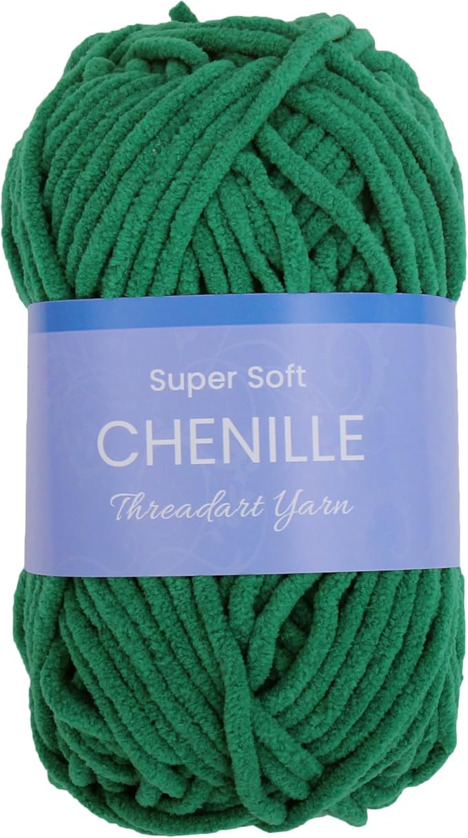 ThreadArt Chenille Yarn for Crocheting, Knitting, Amigurumi, Super Soft Plush Velvet Yarn - 50 Gram 60 yds #5 Fluffy Yarn Skeins - Pine Green 23