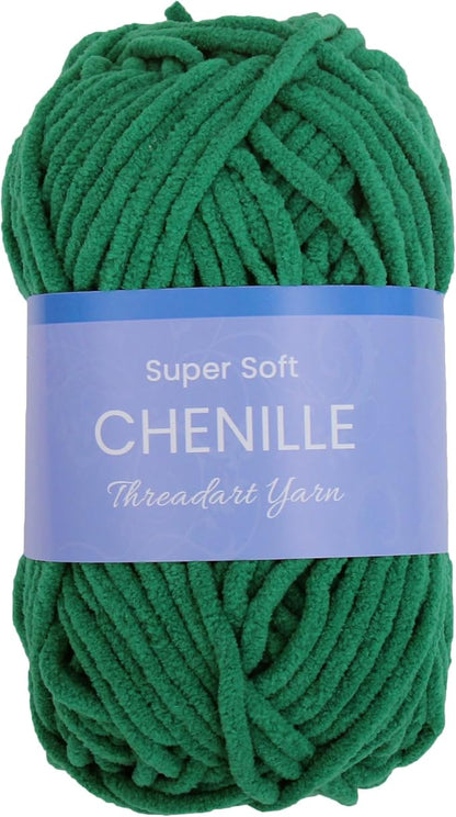 ThreadArt Chenille Yarn for Crocheting, Knitting, Amigurumi, Super Soft Plush Velvet Yarn - 50 Gram 60 yds #5 Fluffy Yarn Skeins - Pine Green 23