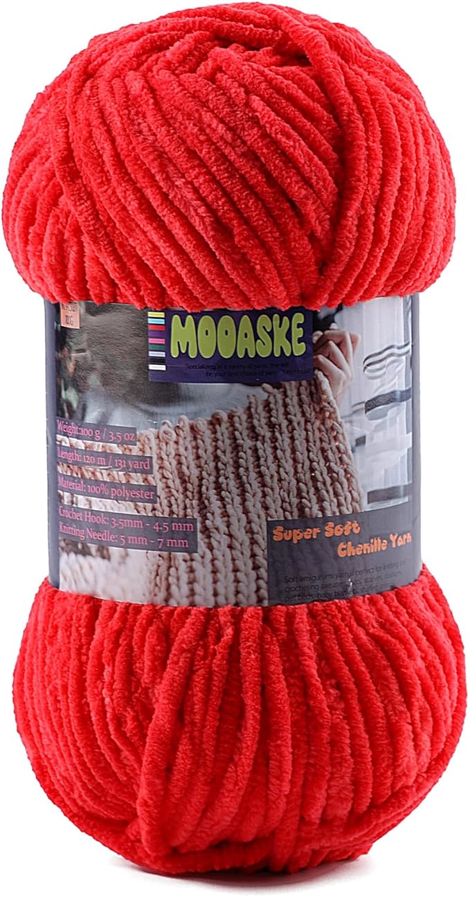 Baby Blanket Yarn for Crocheting - Soft Velvet Fluffy Chenille Yarn for Knitting Amigurumi Making Scarves, Doll - 100g/3.5oz 131 Yards Thick Plush Yarns (1, Red)