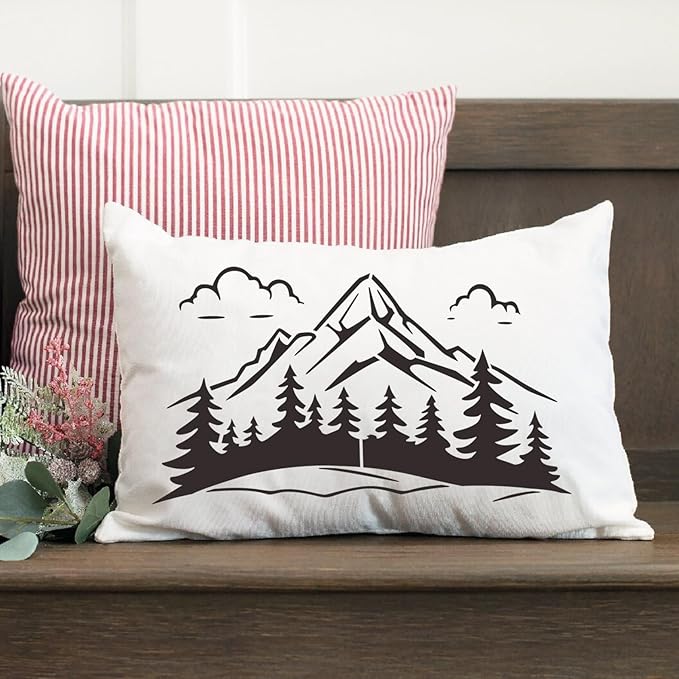 Zosylley Pine Tree & Mountain Animal Stencils for Wood Burning, Painting & Decorating, 16pcs Reusable & Washable PET Plastic, 12x8 & 12x6 Inch