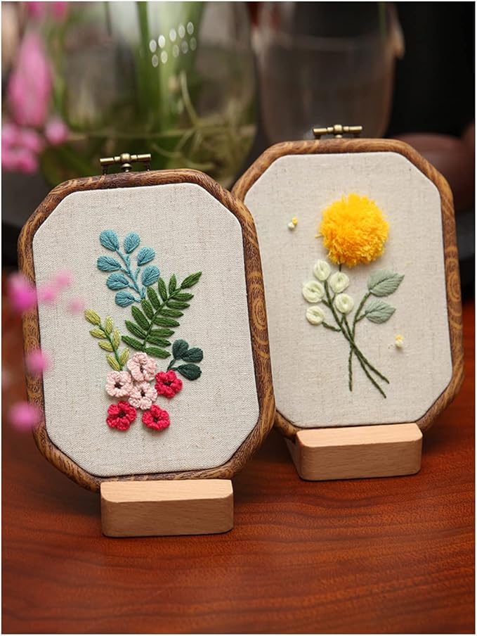 Maydear 3 Pack Embroidery Starter Kit with Pattern, Stamped Cross Stitch Kits for Beginners Adults with Embroidery Hoop and Instructions, Hand Embroidery Kit (B Set Embroidery Starter Kit)