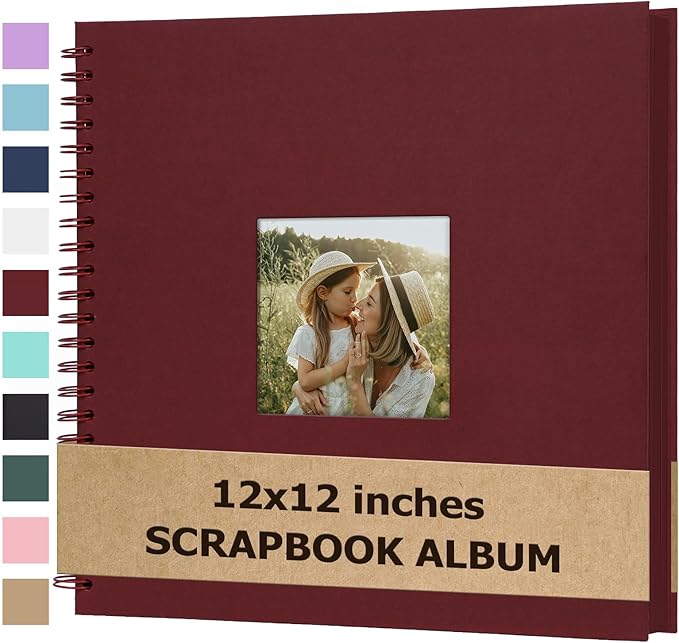 Scrapbook Album 12x12 Inches Photo Album Hardcover Kraft with Window Scrap Book Blank Memory Book for Baby Wedding Guest Book Couples Graduation Travel DIY Anniversary, 100 Pages Red