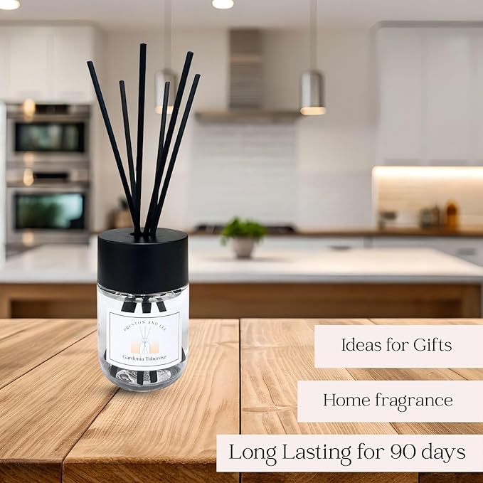 Preston and Lee Reed Diffuser Set | 100 ml (3.4 fl oz) Gardenia Tuberose Scent | Reed Diffuser Set | Aromatherapy Diffusers | Natural Reed Diffuser Oil for Home and Spa Fragrance