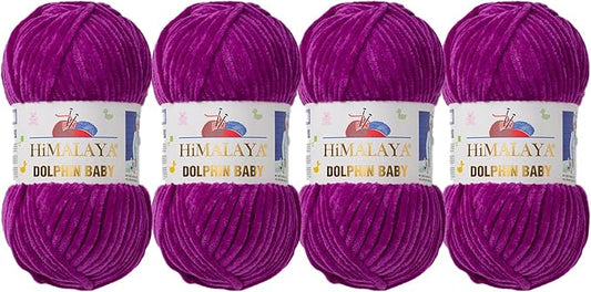 4 Skein/Pack Himalaya Dolphin Baby Chenille Yarn, Each Ball 100 gr (3.5 oz), 120 m (132 Yards), 100% Polyester, Super Bulky Baby Blanket Velvet Amigurumi Yarn, 80358 - Indigo Purple
