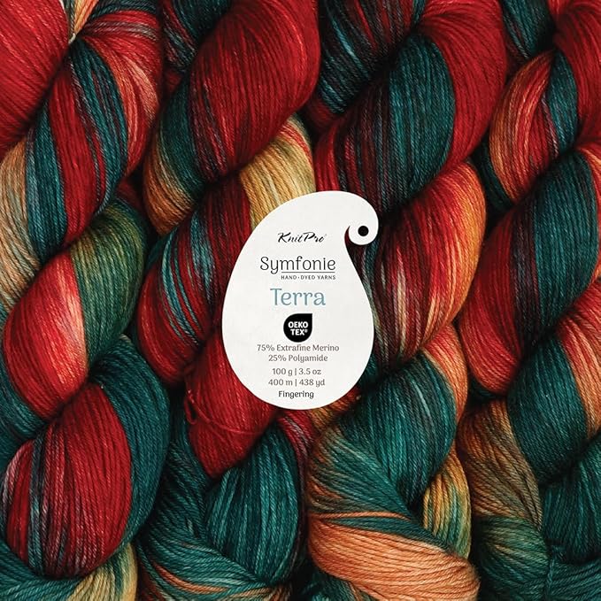 KnitPro Symfonie Hand Dyed Yarn | Extra Fine Merino Wool & Polyamide Blend for Knitting & Crocheting, Fingering Weight, Oeko-TEX Certified 400m, 100g Skein | Terra Variegated Old Delhi