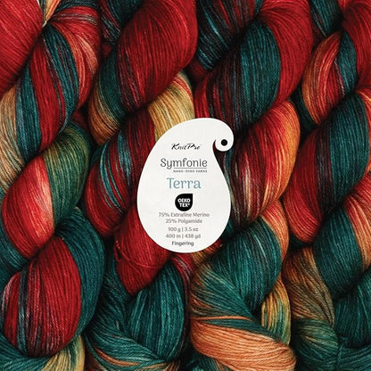 KnitPro Symfonie Hand Dyed Yarn | Extra Fine Merino Wool & Polyamide Blend for Knitting & Crocheting, Fingering Weight, Oeko-TEX Certified 400m, 100g Skein | Terra Variegated Old Delhi