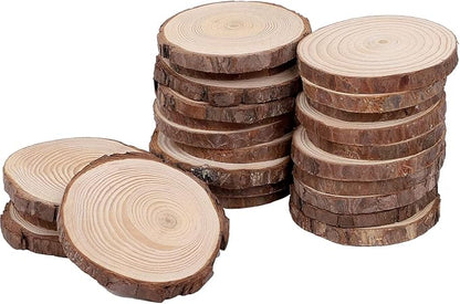 KINJOEK 30 PCS Natural Wood Slices 5.1-5.5 Inch with Bark Unfinished Wood Circles for Coasters DIY Crafts Wedding Decorations Christmas Ornaments