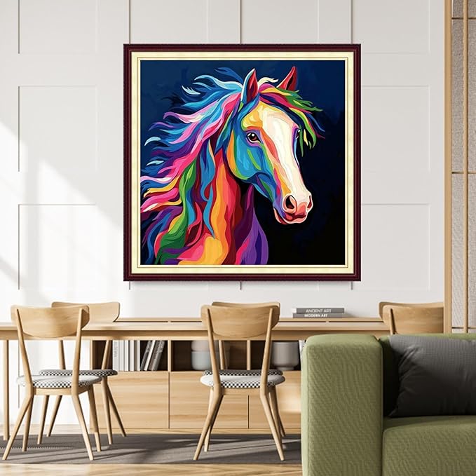 DMCCRAFT Stamped Cross Stitch Kits for Adults 11CT Printed Cross-Stitch Patterns Embroidery Kits Easy Cross Stitching Needlepoint Kits&Colorful Steed 18x18 inch