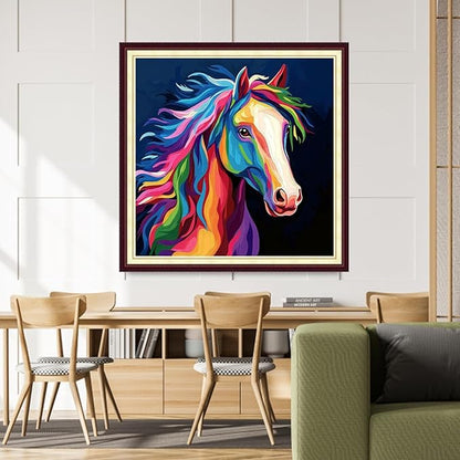 DMCCRAFT Stamped Cross Stitch Kits for Adults 11CT Printed Cross-Stitch Patterns Embroidery Kits Easy Cross Stitching Needlepoint Kits&Colorful Steed 18x18 inch
