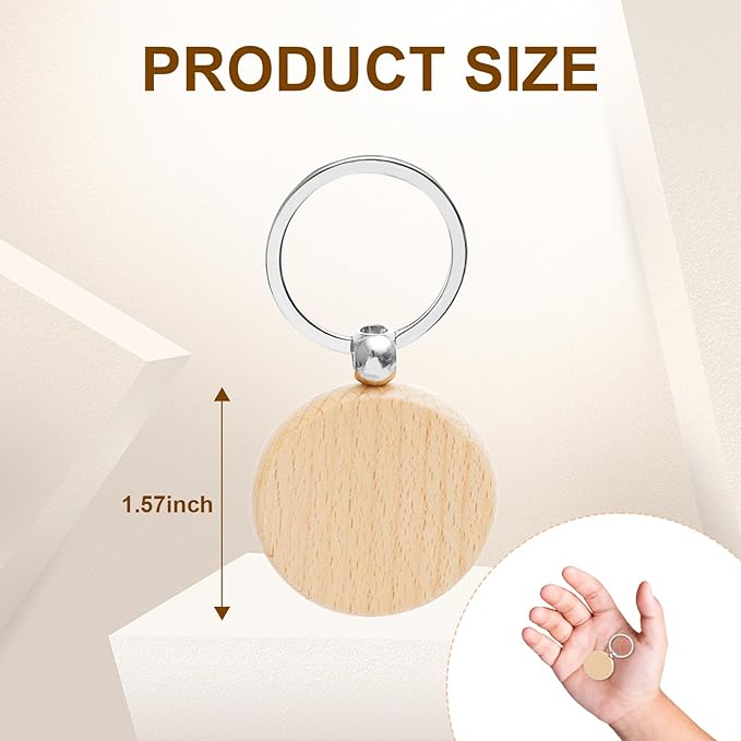 100Pcs Blank Wooden Keychain Set, 1.5 inch Round Engraving Blanks Key Chain Unfinished Key Rings Tag for DIY Crafts Gift Accessories, Pet Tags