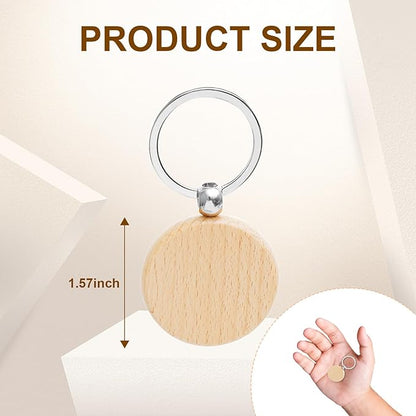 100Pcs Blank Wooden Keychain Set, 1.5 inch Round Engraving Blanks Key Chain Unfinished Key Rings Tag for DIY Crafts Gift Accessories, Pet Tags