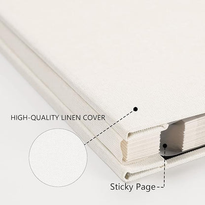 Aenbuslm Photo Album Self Adhesive Pages for 4x6 5x7 8x10 Pictures Scrapbook Magnetic Photo Albums with Sticky Pages Books with A Metallic Pen for Baby Wedding Family 13.2x12.8 White 60 Pages