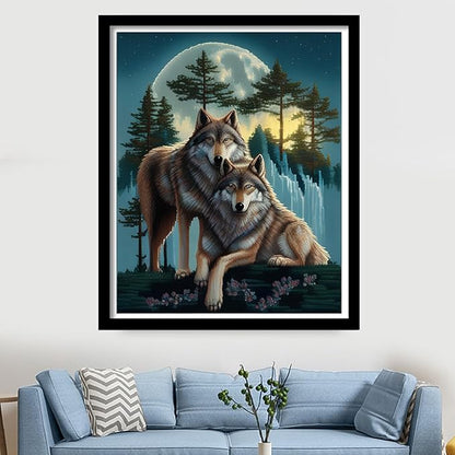 Findvoor Stamped Cross Stitch Kits for Beginners Full Range of Cross Stitching Embroidery Pattern for Adults, 11CT DIY Needlepoint Embroidery Starter Kits-Couple Wolf 15.7x19.7 inch
