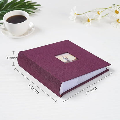 Mublalbum Small 4x6 Photo Album Linen Cover with Memo Areas Photobook Pictures Book Holds Vertical Pockets for Wedding Family Baby and Vacation (Purple)