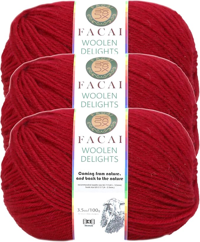 Facai Blend Merino Wool Yarn for Knitting - Worsted Weight,197yds (3.5oz) Ball, Ideal for Sweaters, Scarves, and Accessories (3, Red)