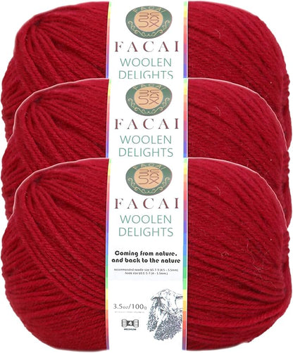 Facai Blend Merino Wool Yarn for Knitting - Worsted Weight,197yds (3.5oz) Ball, Ideal for Sweaters, Scarves, and Accessories (3, Red)