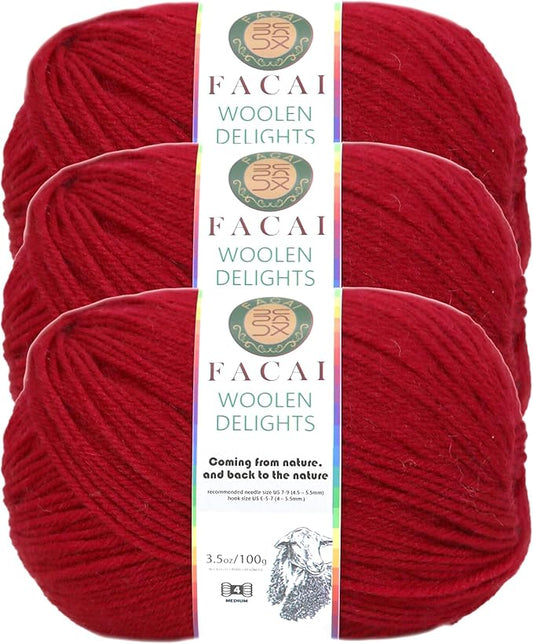 Facai Blend Merino Wool Yarn for Knitting - Worsted Weight,197yds (3.5oz) Ball, Ideal for Sweaters, Scarves, and Accessories (3, Red)