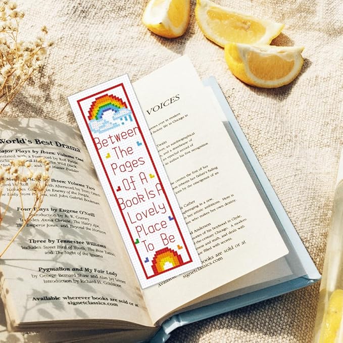 ORIGACH 6 Pcs Cross Stitch Bookmark Kit for Beginner Adults, Reading Sayings Stamped Embroidery Bookmark Kit with Instruction for Starters Printed Cross Stitch DIY Kits for Book Lovers