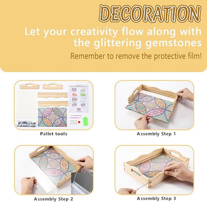 DOTSOPS 5D Diamond Art Wooden Serving Tray with Handle for Adults DIY Diamond Painting Kits for Beginners Full Drill Diamond Dots Gem Arts and Crafts Special Shape 7.8x11.8 Inches Red Car