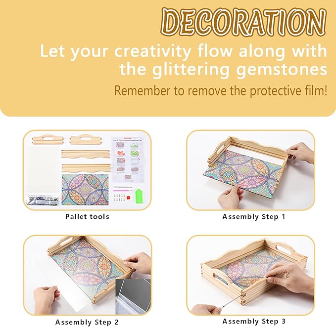 DOTSOPS 5D Diamond Painting Wooden Serving Tray with Handle for Adults DIY Diamond Art Kits for Beginners Full Drill Diamond Dots Gem Arts and Crafts Special Shape 7.8x11.8 Inches Mandala