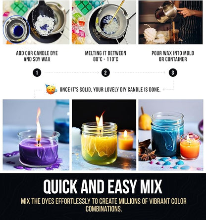 Candle Color Dye for Soy Wax - 16 Colors (3g Each) Candle Wax Dye for Candle Making | Natural Cosmetic Grade Candle Dyes for Candle Making | Candle Dye
