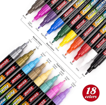 ZEYAR Premium Acrylic Paint Pen, Water Based, Extra Fine Point, 18 Colors, Odorless, Acid Free and Safe, Opaque Ink, Environmental Friendly, AP Certified