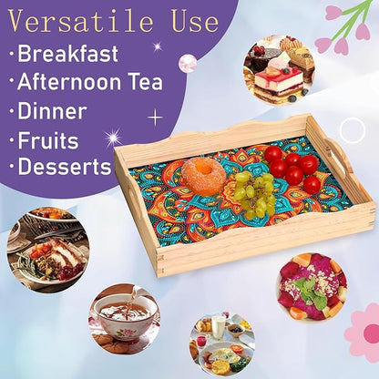 EWJRNSF Diamond Art Kits for Adults Wooden Serving Trays with Handles, 5D Diamond Painting Big Gem Arts and Craft Gifts Trays Decor Gift Home Decor 9.8x13.8 Inches Mandala E