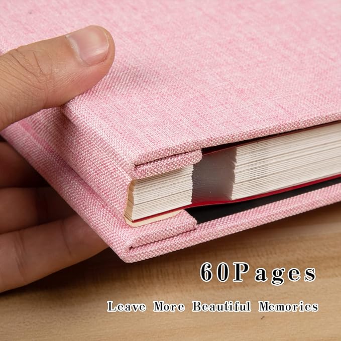 Spbapr Large Photo Album Self Adhesive Linen Cover Magnetic Scrapbook Album DIY Scrap Book 60 Black Sticky Pages for 4x6 5x7 8x10 10x12 Pictures with A Metal Pen, Pink