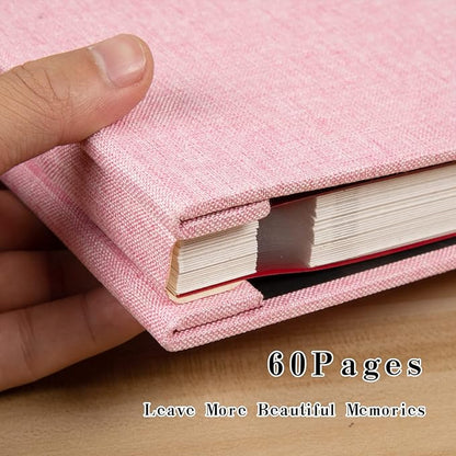 Spbapr Large Photo Album Self Adhesive Linen Cover Magnetic Scrapbook Album DIY Scrap Book 60 Black Sticky Pages for 4x6 5x7 8x10 10x12 Pictures with A Metal Pen, Pink
