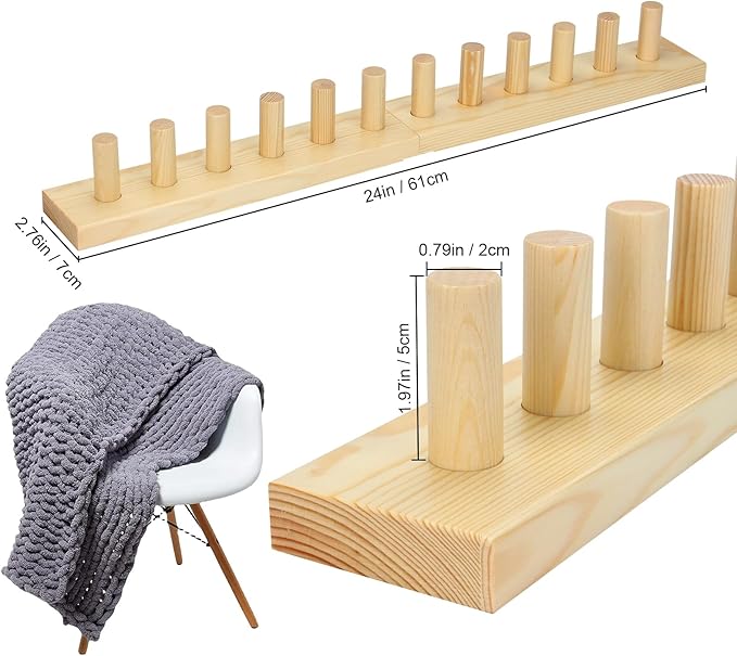 Chunky Knitting Blanket Loom, Thick Yarn Knitting Loom, Chunky Yarn Blanket Loom for Knitting Thick Yarn Projetcs, Foldable and Portable Chunky Blankets Extra Large Loom (24”) (2)