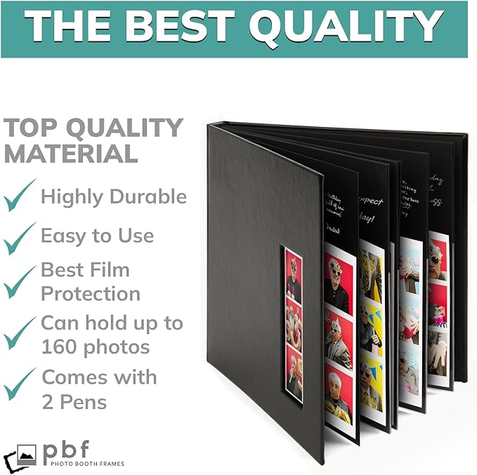 PBF (5 Pack) Photo Booth Album, Guest Book with 2x6 Clear Picture Inserts, Black Cover with Plastic Sleeves & Black Pages, Scrapbook Album for Photo Strips, Memory Book, Wedding, and Baby Showers