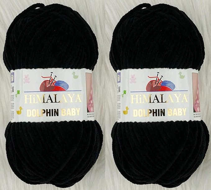 2 Skein/Pack Himalaya Dolphin Baby Chenille Yarn, Each Ball 100 gr (3.5 oz), 120 m (132 Yards), 100% Polyester, Super Bulky Baby Blanket Velvet Amigurumi Yarn, 80311 - Black