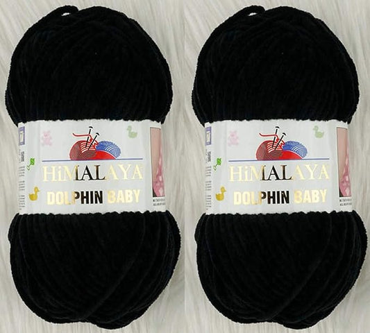 2 Skein/Pack Himalaya Dolphin Baby Chenille Yarn, Each Ball 100 gr (3.5 oz), 120 m (132 Yards), 100% Polyester, Super Bulky Baby Blanket Velvet Amigurumi Yarn, 80311 - Black