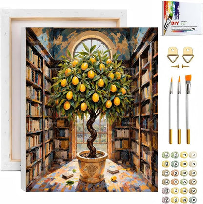 Sceorixa Plant Paint By Numbers Kit for Adults - DIY Lemon Tree in Library Painting On Canvas, Acrylic Paint Set, Suitable for Beginners, Wall Decor Art for Home Decoration Or Gifts(12X16IN Framed) by Unknown