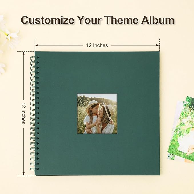 Scrapbook Album 12x12 Inches Photo Album Hardcover Kraft with Window Scrap Book Blank Memory Book for Baby Wedding Guest Book Couples Graduation Travel DIY Anniversary, 100 Pages Green
