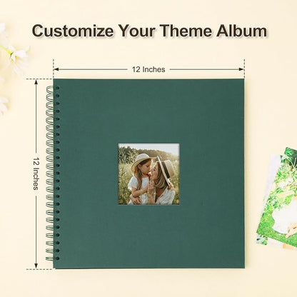 Scrapbook Album 12x12 Inches Photo Album Hardcover Kraft with Window Scrap Book Blank Memory Book for Baby Wedding Guest Book Couples Graduation Travel DIY Anniversary, 100 Pages Green