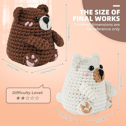 MOREJMTT Crochet Kit for Beginners, Learn to Crochet, Include Easy Knitting Soft Yarn, Step-by-Step Video Tutorial, Hook, Holiday Birthday Gift for Adults (Polar & Brown Bears)