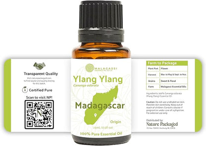 Nature Packaged Ylang Ylang Essential Oil - Direct from Malagassi Essential Oils Madagascar - Steam Distilled - Aceite de Ylang Ylang for Aromatherapy, Diffuser, DIY Candle and Soap Making - 8oz